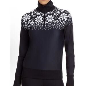 Aqua Athletics Nordic Pull Over Womens S Black White Fair Isle Ski Quarter Zip